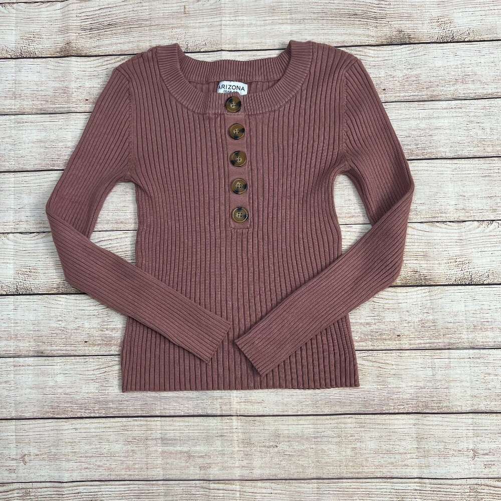 Arizona Jean Co Women's Ribbed Button Front Sweater Medium Dusty Rose Pink